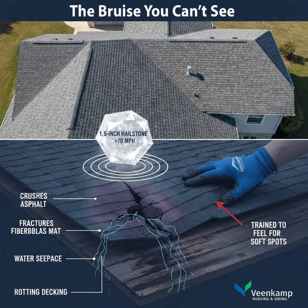 Hail damage roof bruise